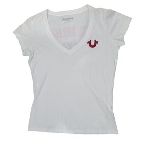 True Religion Women's White Fitted Short Sleeve T-Shirt - Size Small